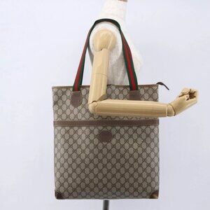 GUCCI GG Supreme Web Sherry Line Bag PVC Beige Gold 002 983 0163 Auth gh1297